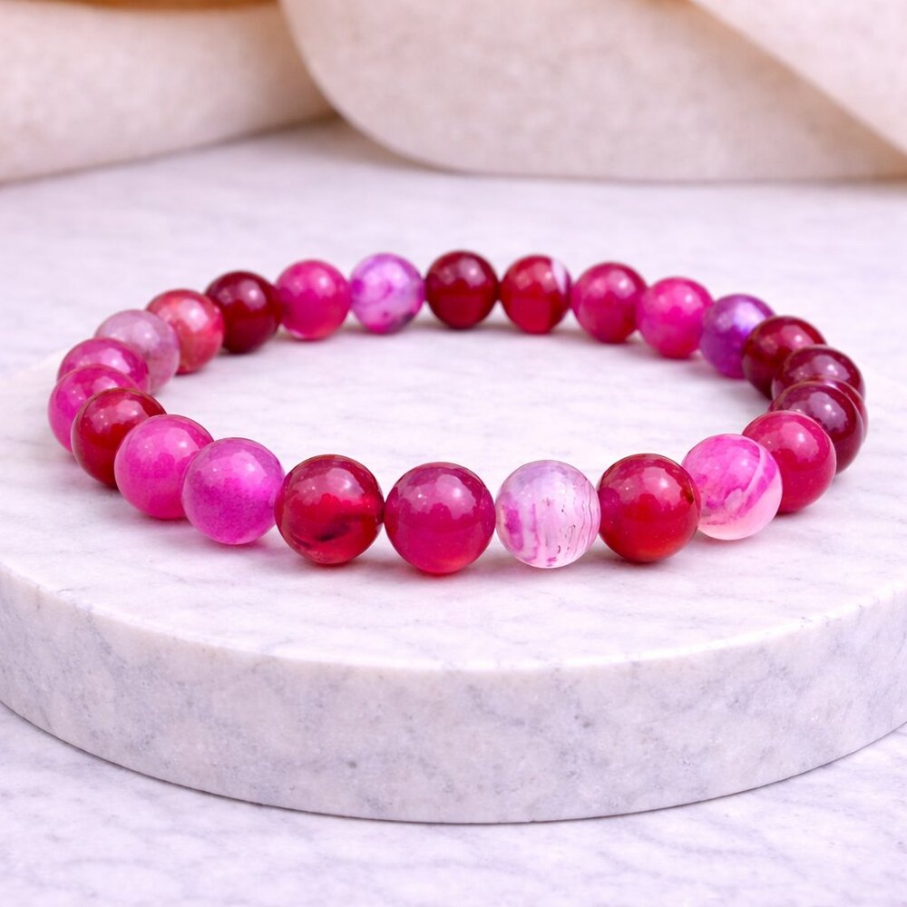 Pink Rose Agate Stone Bracelet 8mm Beads Stretch Crystal Healing Reiki Jewelry
